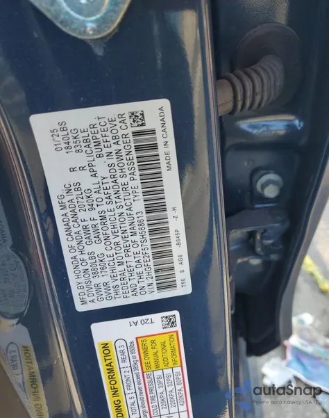 2025 Honda Civic Sport из США, поврежденный, VIN 2HGFE2F57SH568613